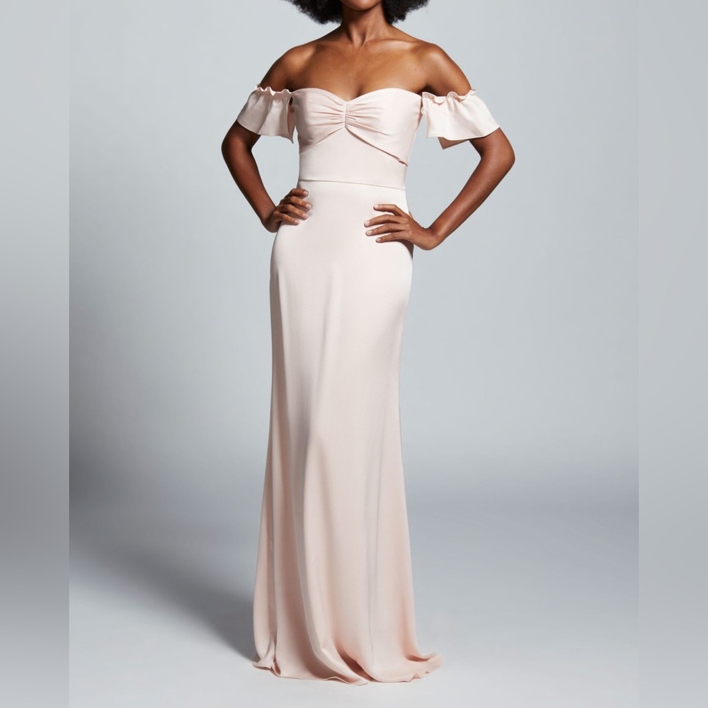 Hayley Paige Elegant Off-Shoulder Pink Dress